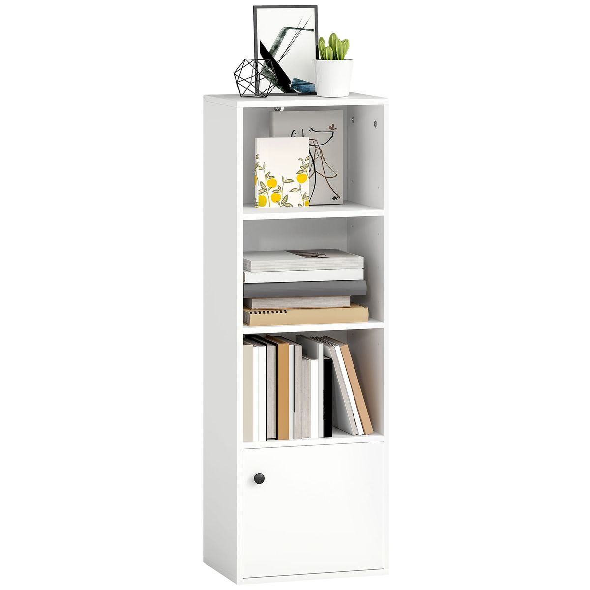 Estanteria-Guinda-Homcom-4-niveles-con-puerta-blanco-120x40x30-cm