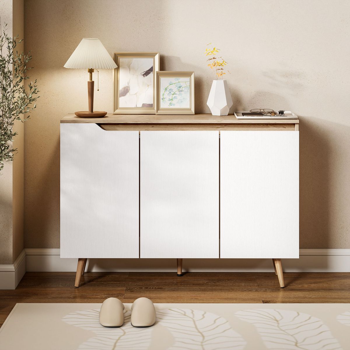 Aparador-Cirell-Homcom-3-puertas-blanco-natural-765x107x35-cm