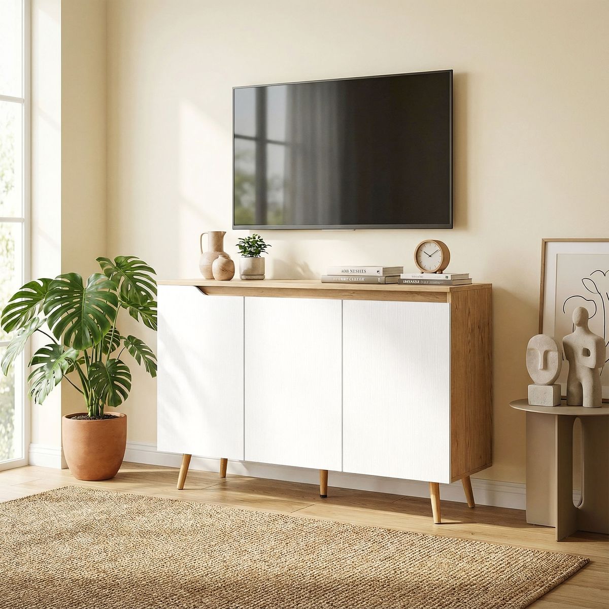 Aparador-Cirell-Homcom-3-puertas-blanco-natural-765x107x35-cm