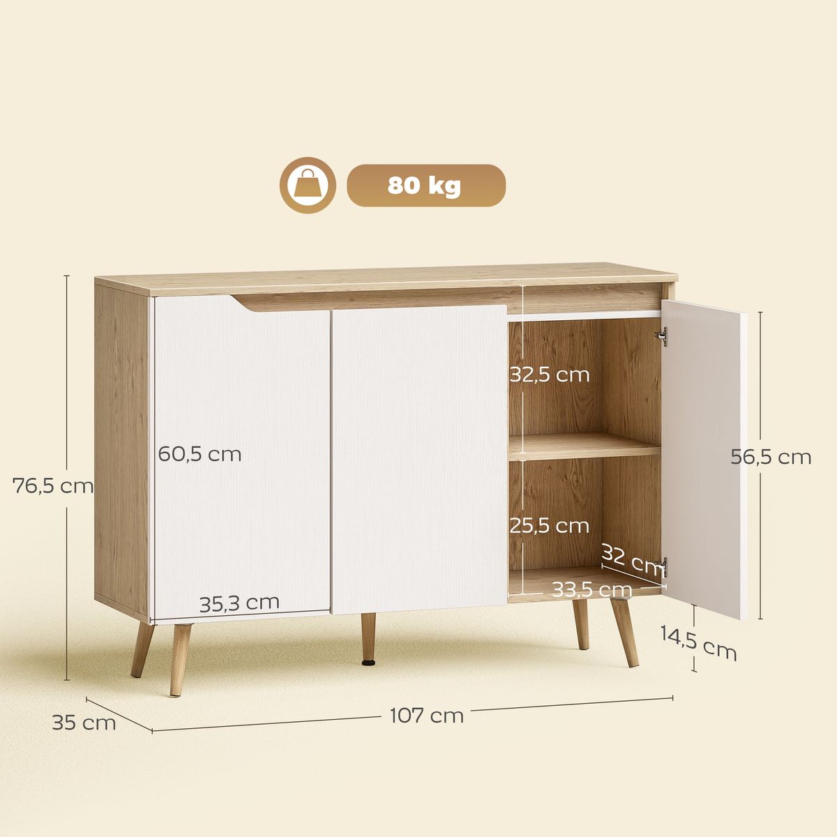 Aparador-Cirell-Homcom-3-puertas-blanco-natural-765x107x35-cm
