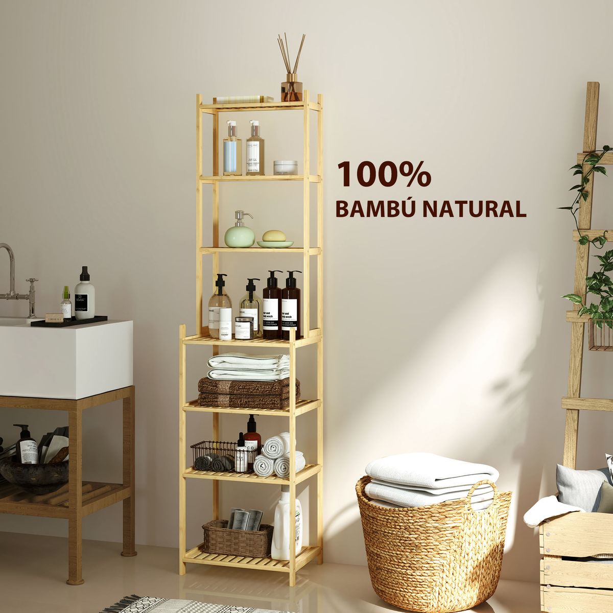 Estanteria-Serenique-Homcom-7-niveles-natural-180x44x33-cm