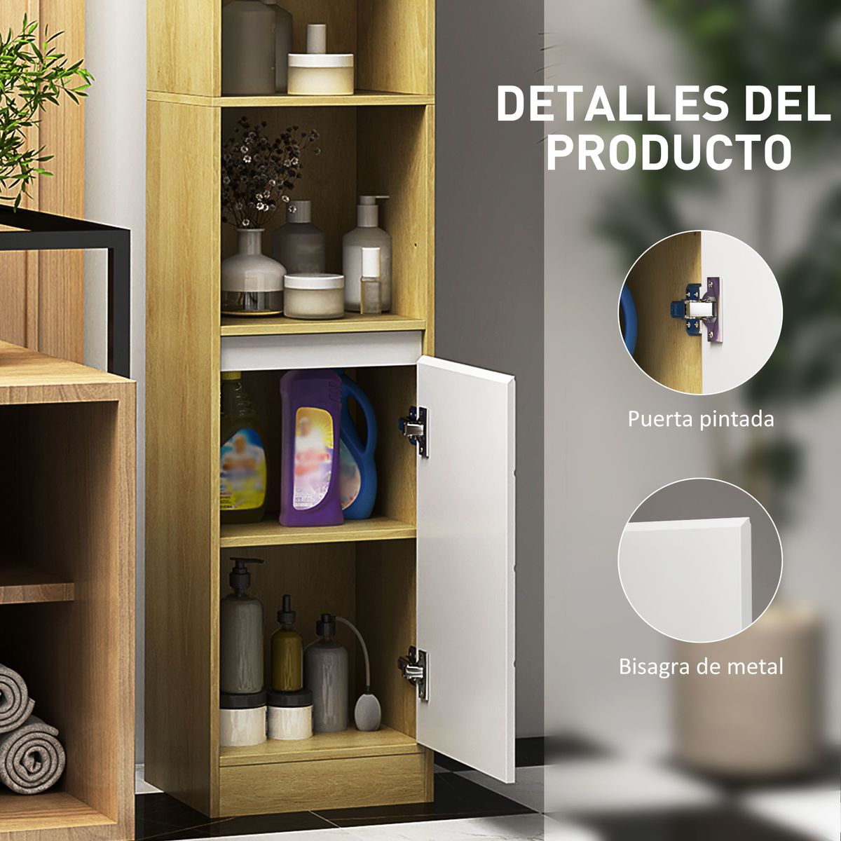 Armario-alto-para-baño-Homcom-2-armario---2-estantes-abiertos-blanco-natural-170x30x24-cm