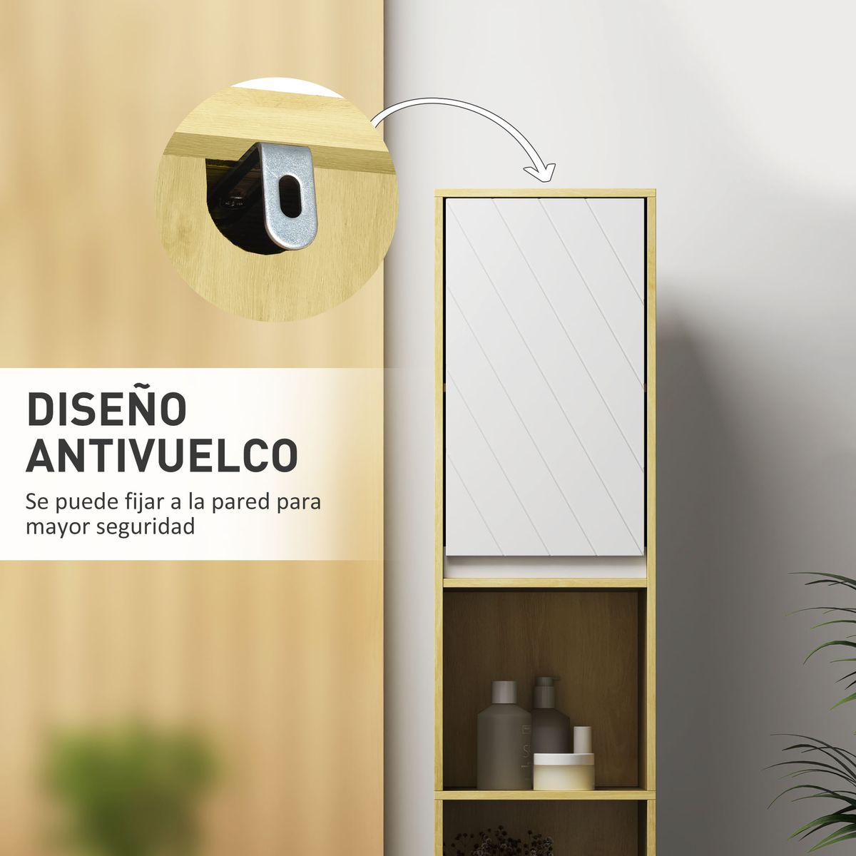 Armario-alto-para-baño-Homcom-2-armario---2-estantes-abiertos-blanco-natural-170x30x24-cm