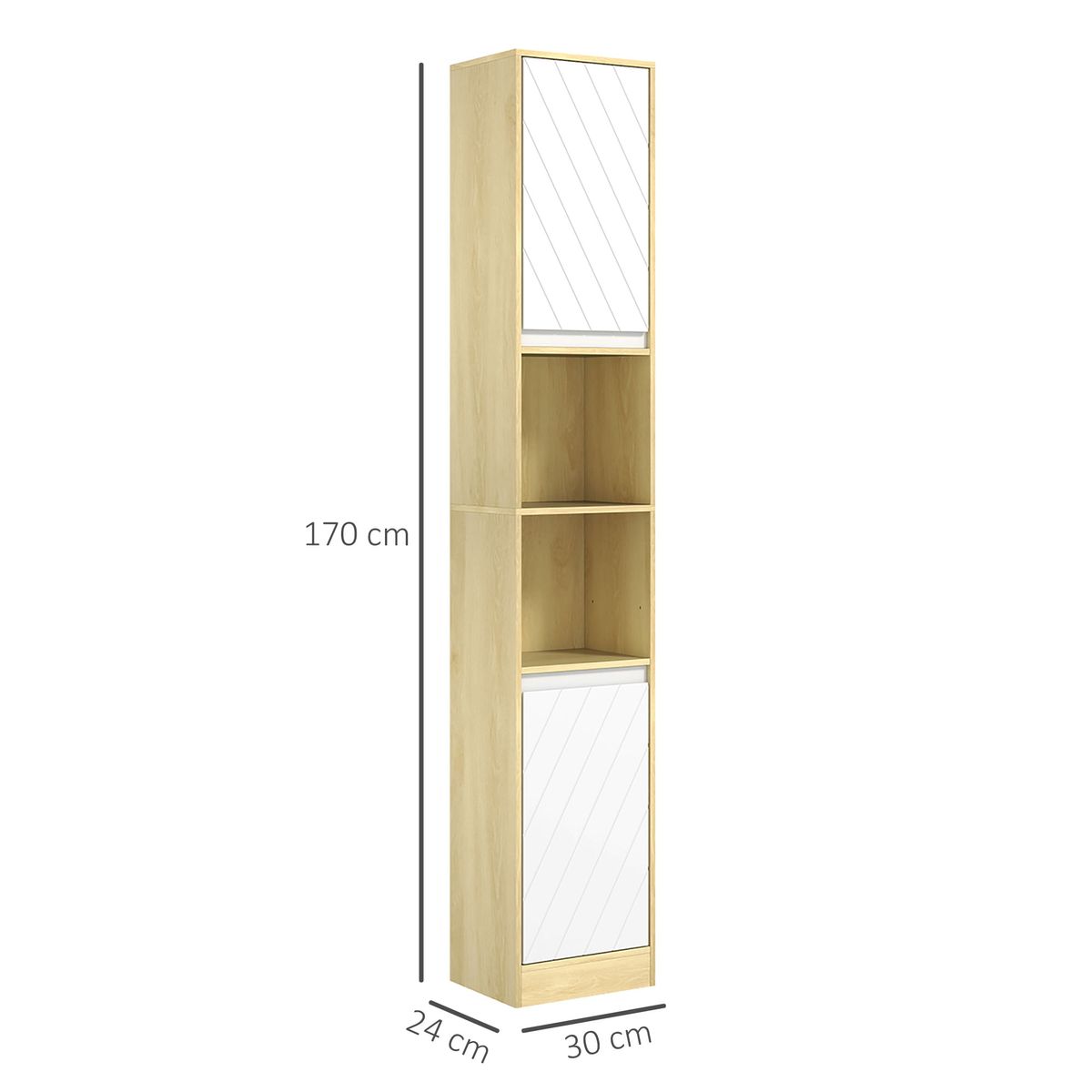 Armario-alto-para-baño-Homcom-2-armario---2-estantes-abiertos-blanco-natural-170x30x24-cm