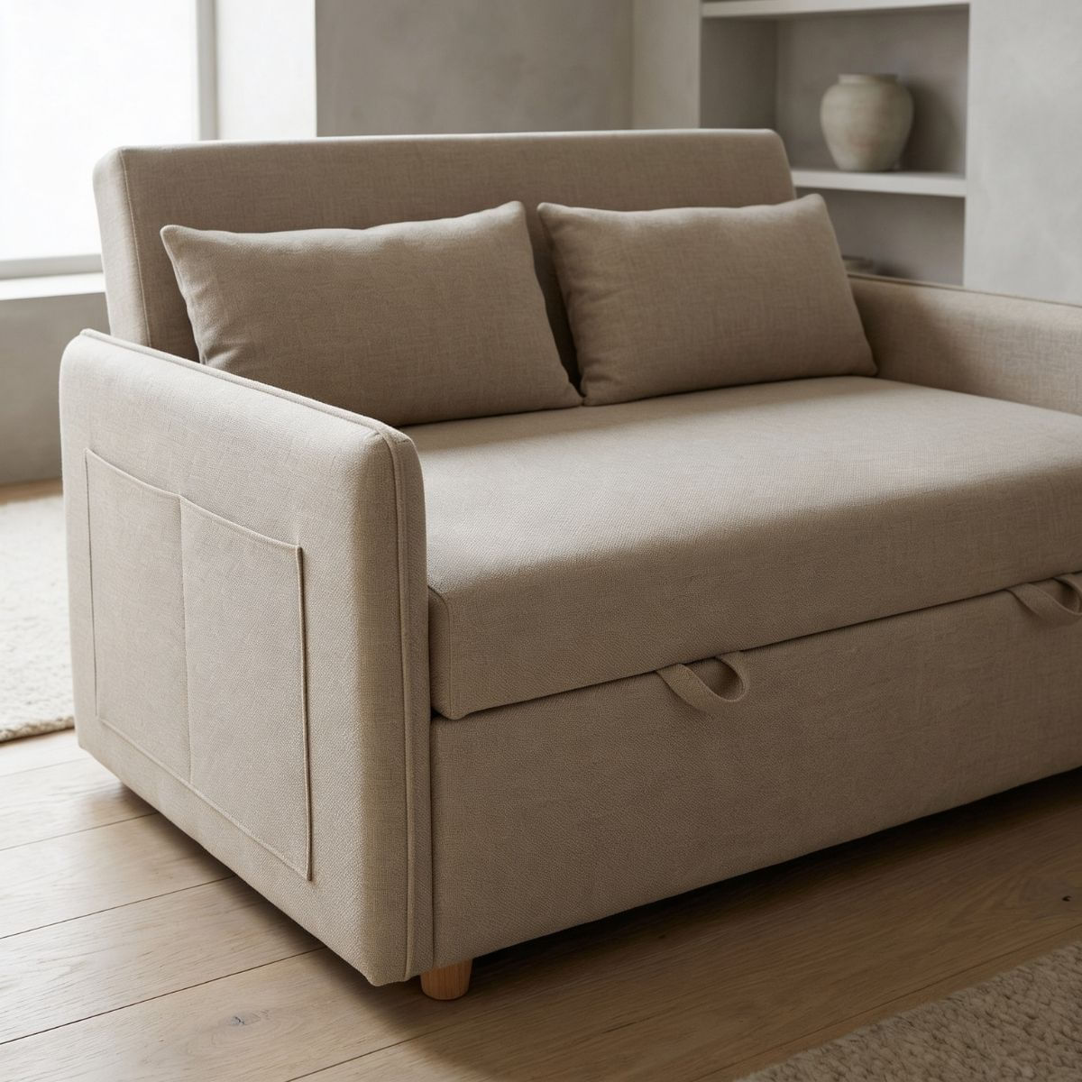 Sofa-cama-Nest-con-bolsillos-lateral-y-2-cojines-beige-80x139x100-cm