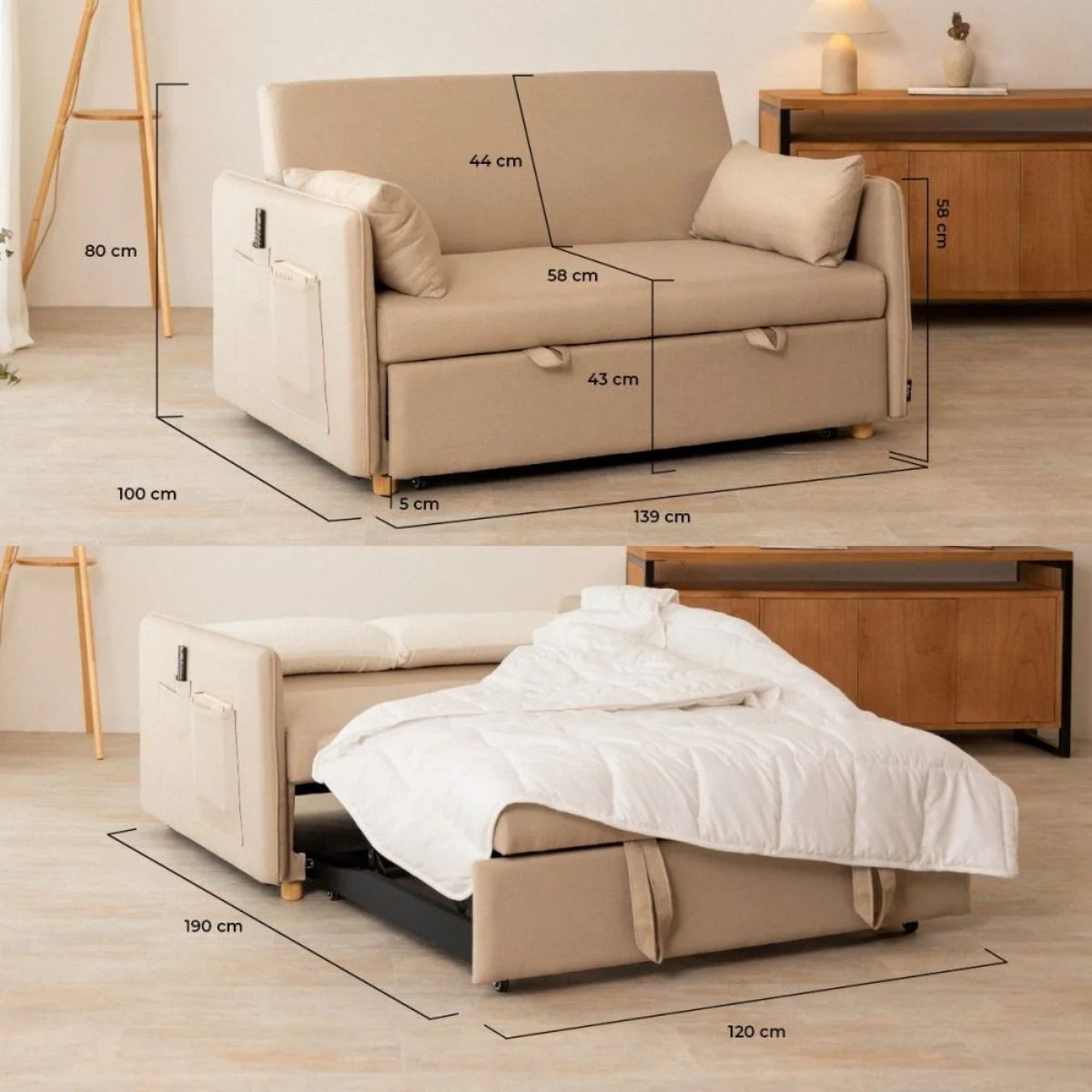 Sofa-cama-Nest-con-bolsillos-lateral-y-2-cojines-beige-80x139x100-cm