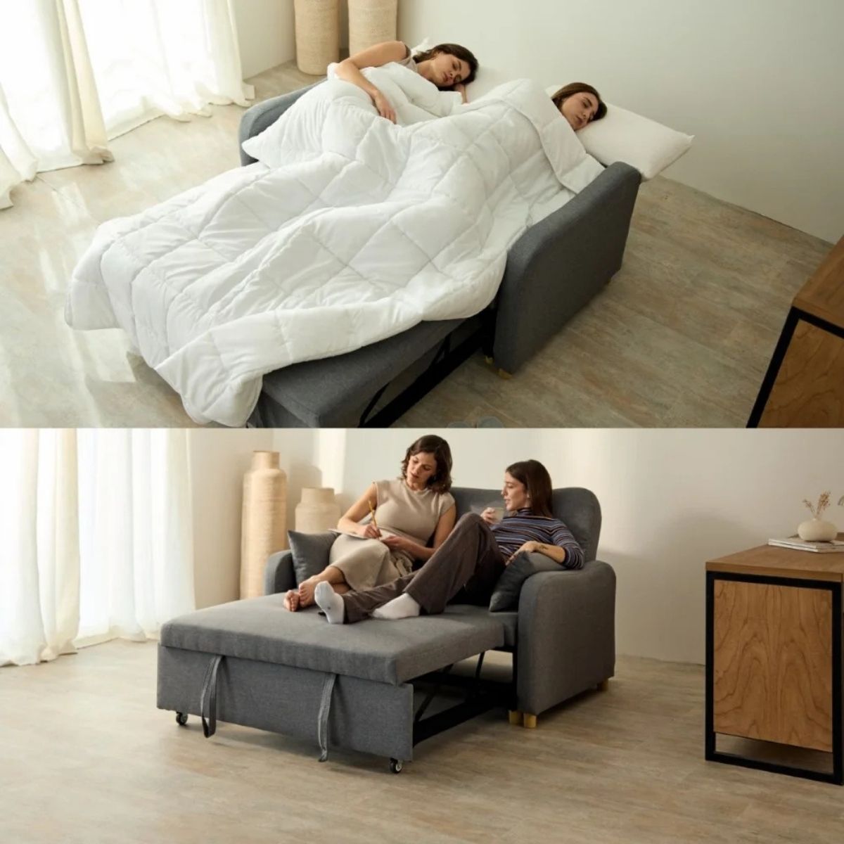 Sofa-cama-Buddy-2-plazas-con-cojines-gris-oscuro-87x137x100-cm