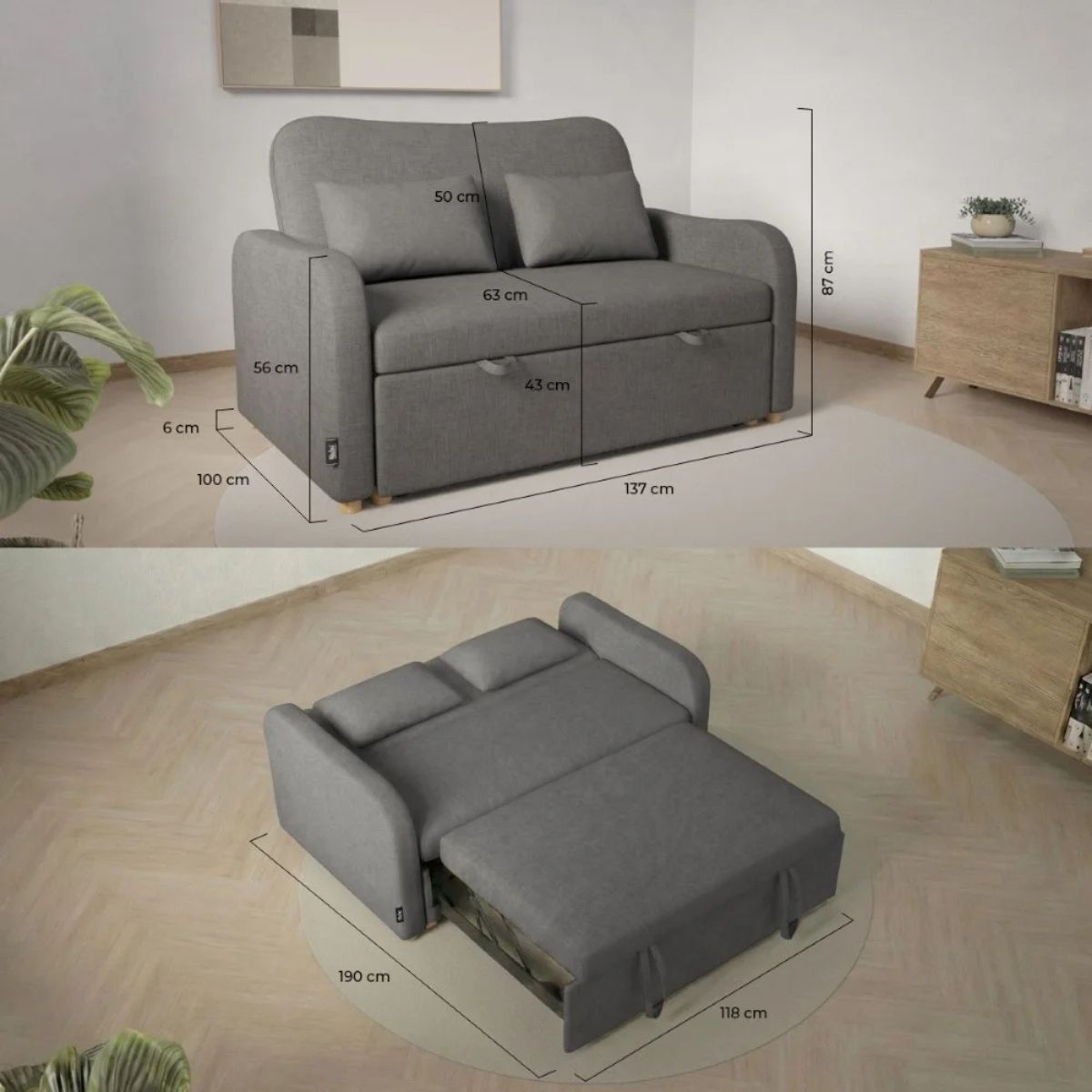 Sofa-cama-Buddy-2-plazas-con-cojines-gris-oscuro-87x137x100-cm