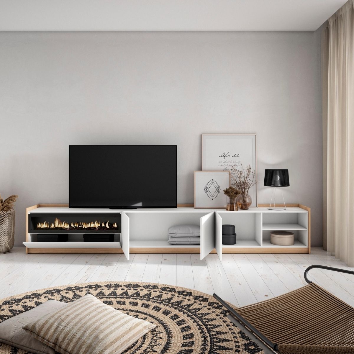 Mueble-de-TV-Kroma-3-puertas-con-chimenea-izquierda-blanco-495x3092x35-cm