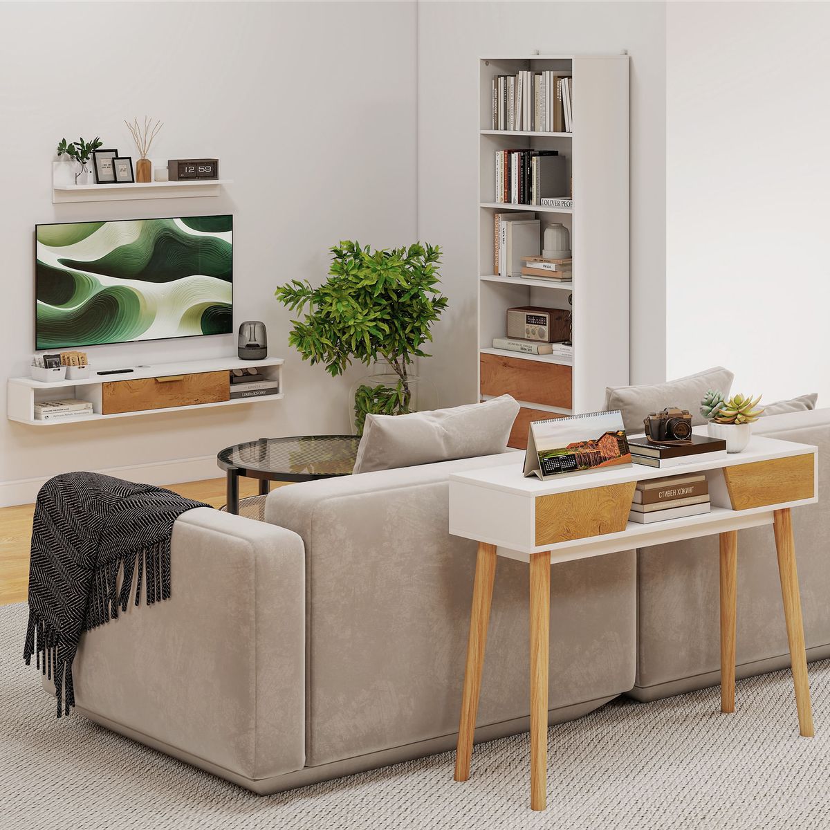 Composicion-de-salon-Nervos-con-modulo-superior-y-diseño-flotante-blanco