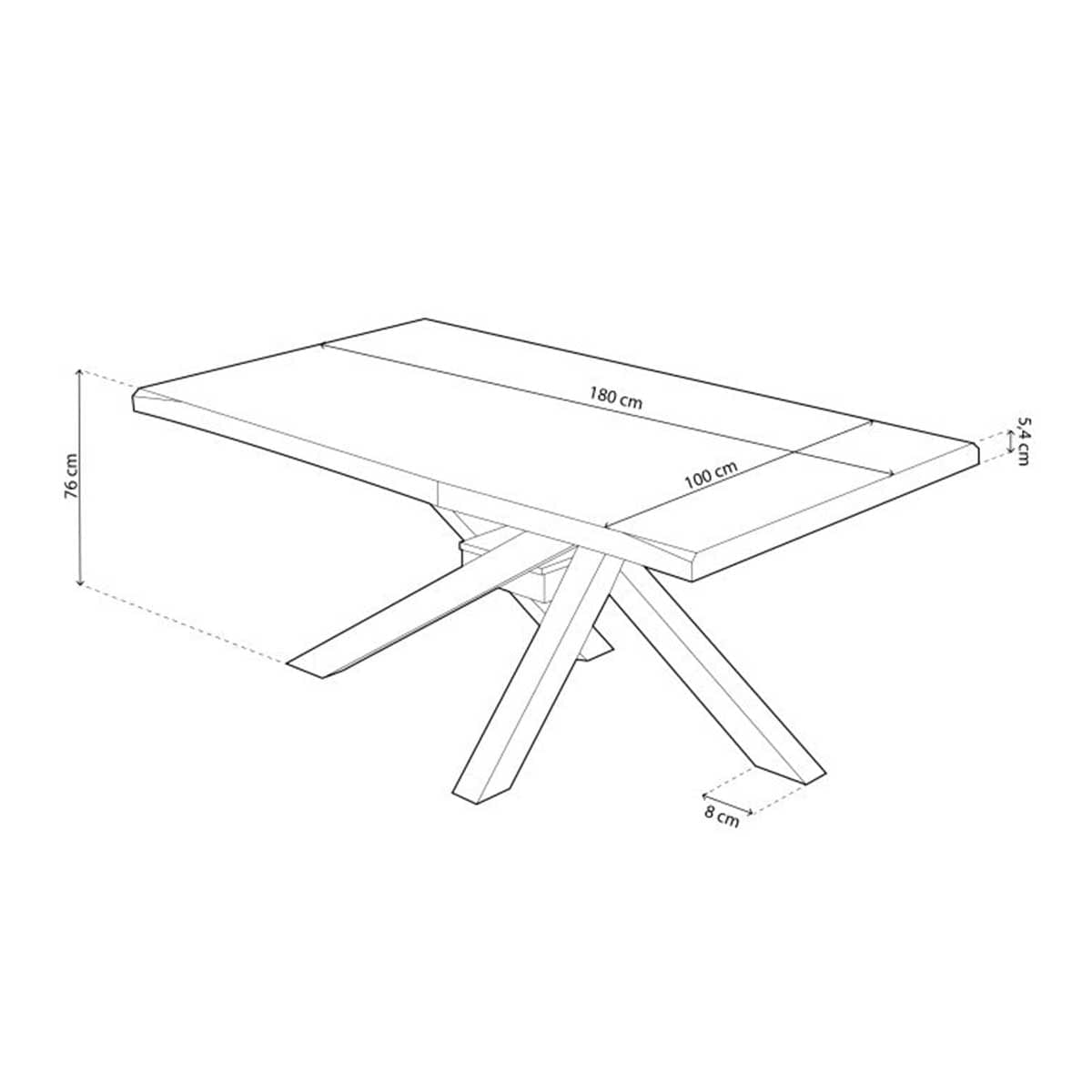 Mesa-de-comedor-Xena-forma-patas-cruzadas-tapa-irregular-roble-Nordish-negro-76x180x100-cm-medidas