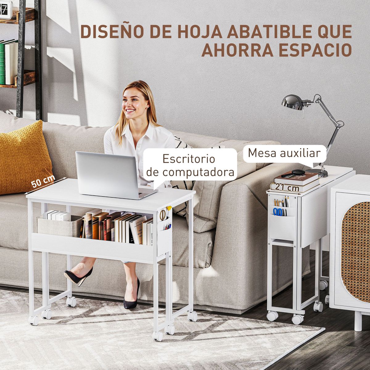Escritorio-Mira-Homcom-diseño-plegable-con-ruedas-blanco-75x80x50-cm