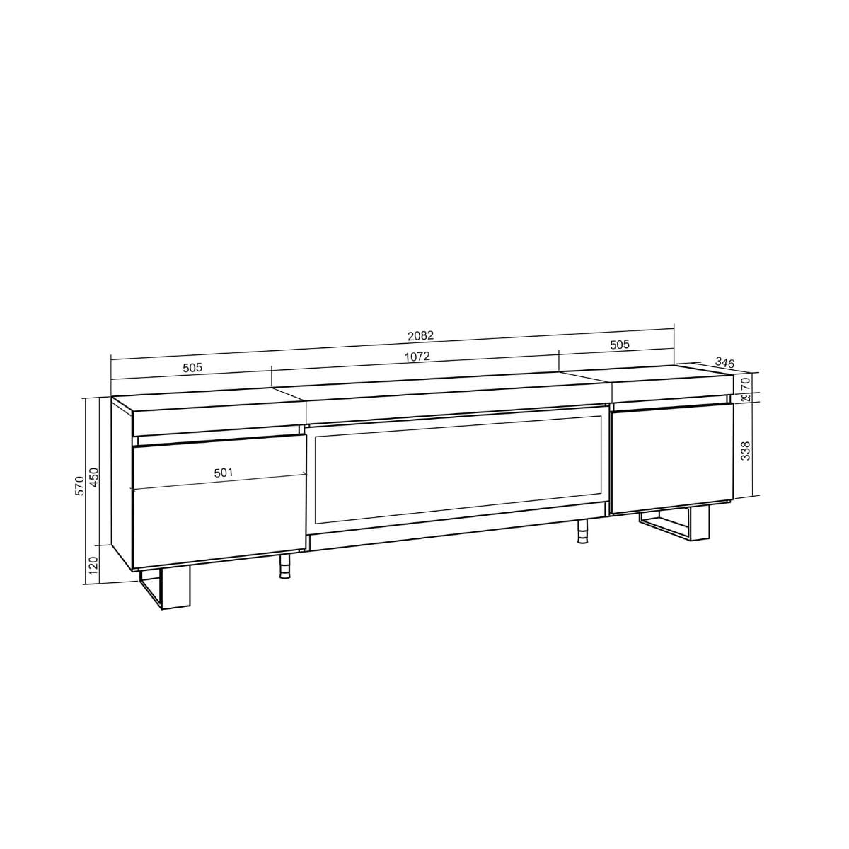 Mueble-de-TV-Kroma-con-dos-puertas-y-chimenea-central-gris-57x2082x346-cm