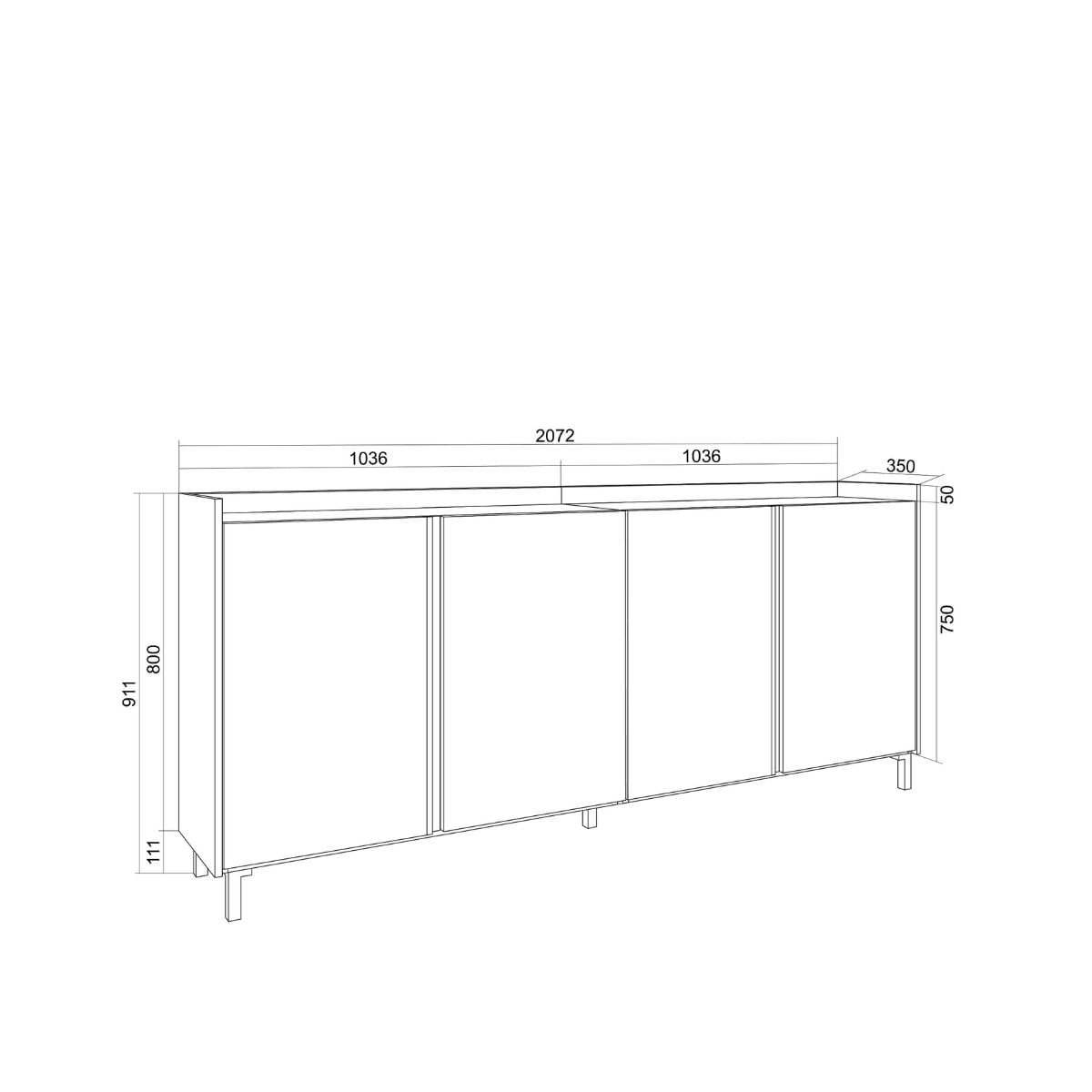 Aparador-Kroma-4-puertas-con-patas-y-luz-LED-blanco-911x2072x35-cm