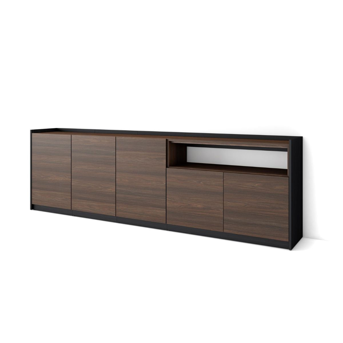 Aparador-Kroma-5-puertas-con-estante-abierto-derecha-roble-oscuro-79x262x35-cm