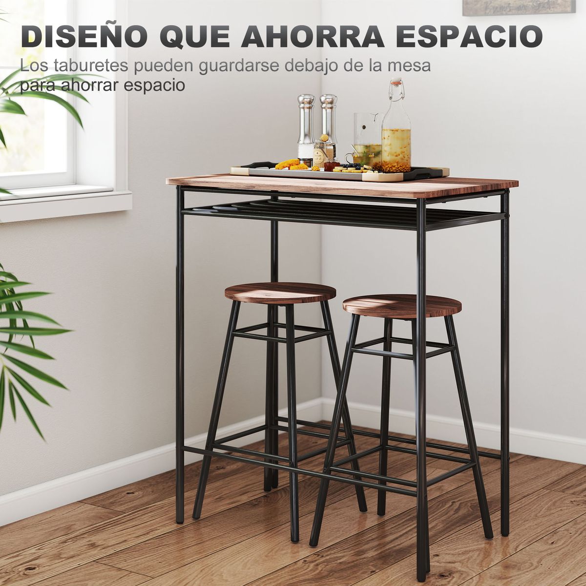 Conjunto-de-cocina-Remo-Homcom-mesa-alta-con-2-taburetes-marron