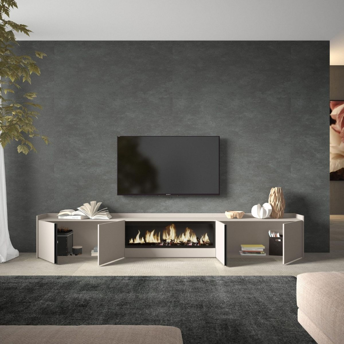 Mueble-de-TV-Kroma-con-chimenea-central