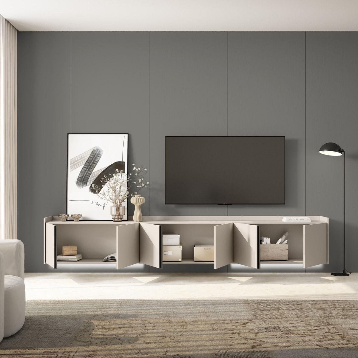 Mueble-de-TV-Kroma-6-puertas-diseño-flotante-beige-50x3092x35-cm