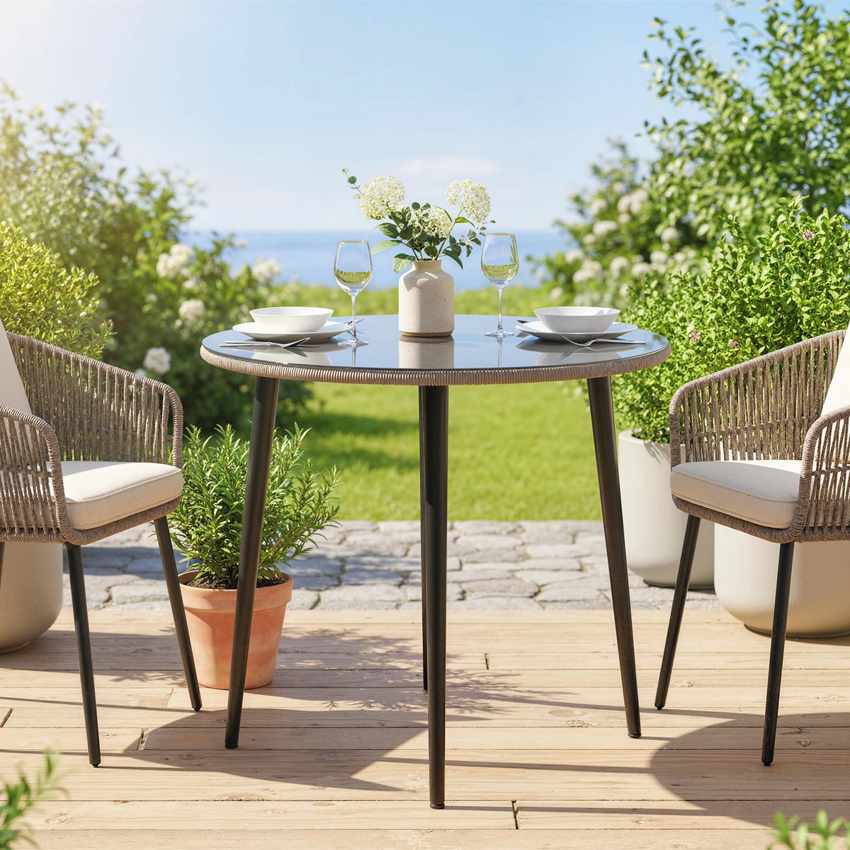 Mesa-de-jardin-Sylara-Outsunny-diseño-redondo-gris-Ø80x74-cm