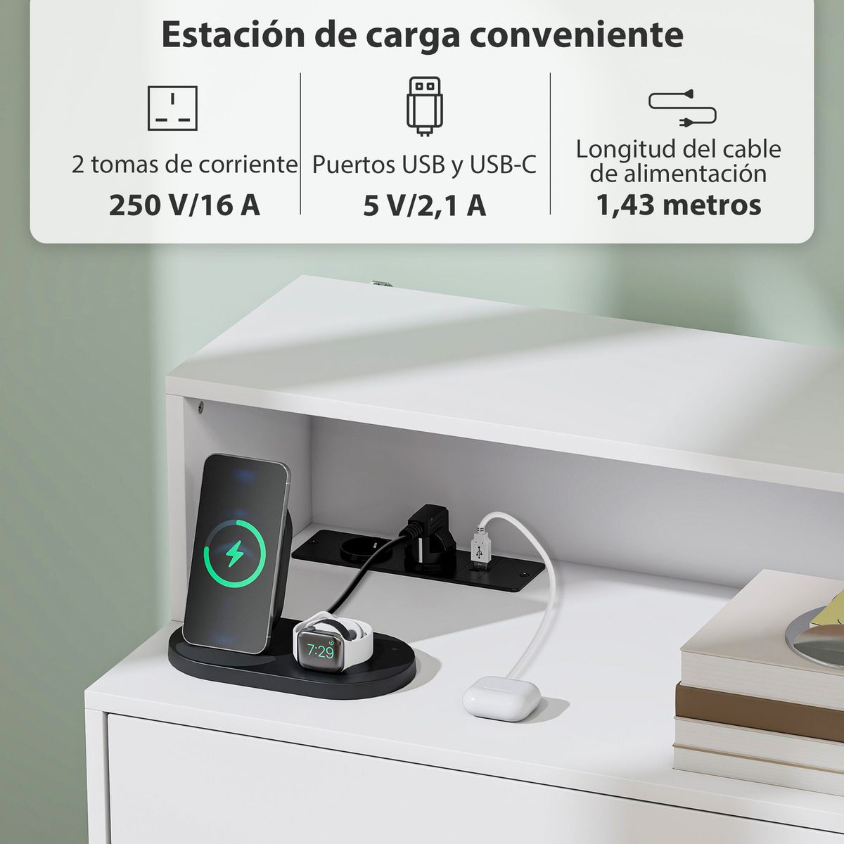 Comoda-Magnora-Homcom-4-cajones-con-estacion-de-carga-Puerto-USB-C-blanco-120x80x40-cm