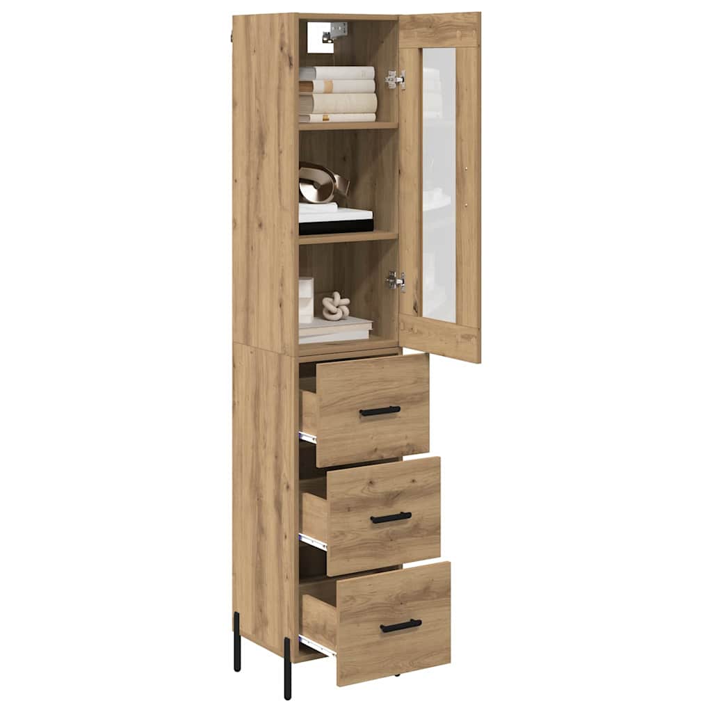 Vitrina-Newport-1-puerta-y-3-cajones-roble-180x345x34-cm-