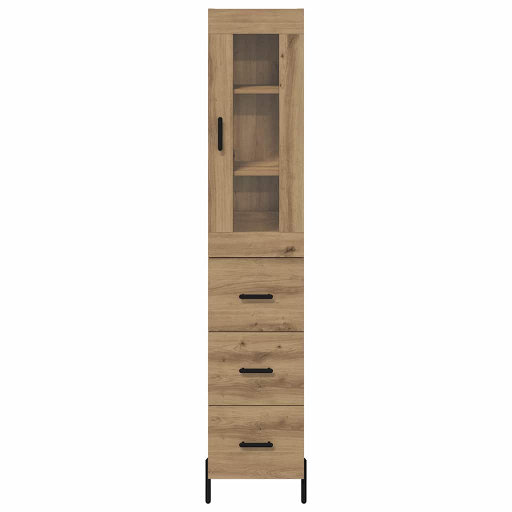 Vitrina-Newport-1-puerta-y-3-cajones-roble-180x345x34-cm-
