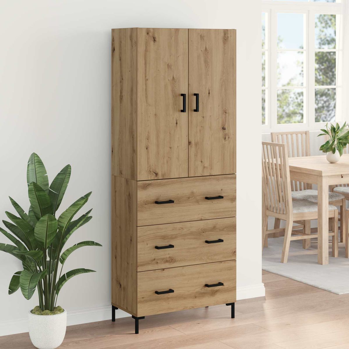 Armario-auxiliar-Aberdeen-2-puertas-y-3-cajones-roble-180x695x34-cm