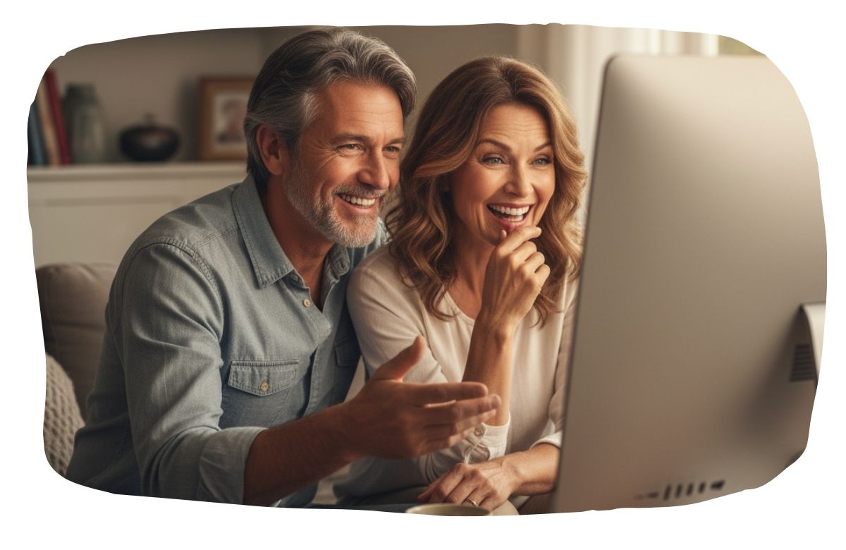 Imagen de dos personas mirando en su ordenador 