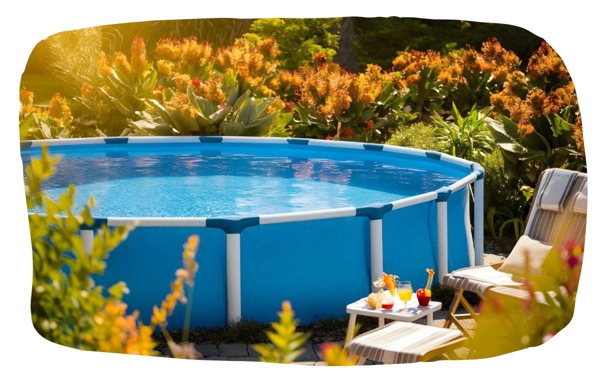 Una piscina desmontable en un jardín